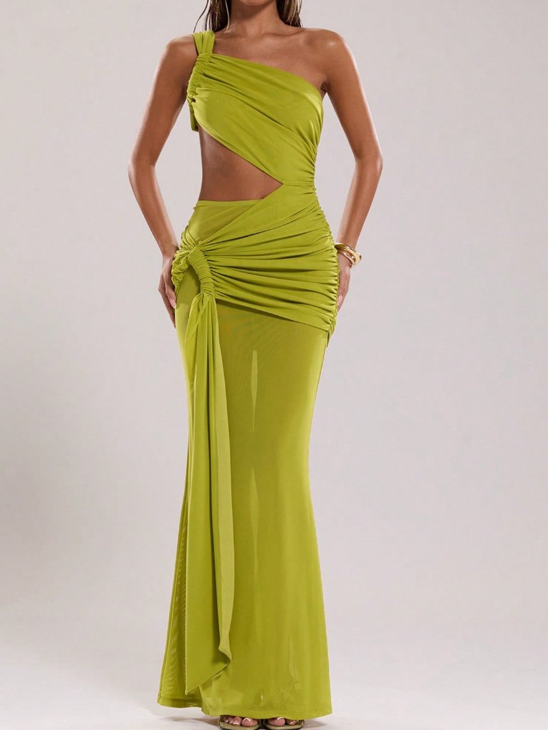 Green Casual Women's Sexy Spaghetti Strap Hollow-Out Super Long Dress